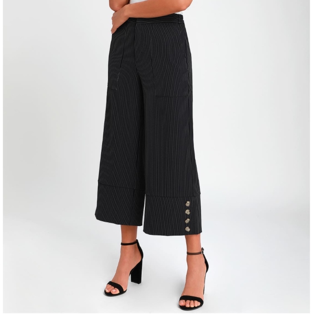 Midnight Blue Striped Culotte Trouser Pants